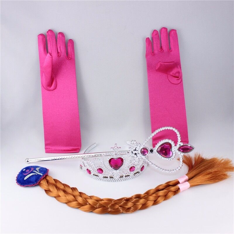 Princess Elsa Anna Costume Cosplay  Crown Wand Braid Wig Gloves For Girls
