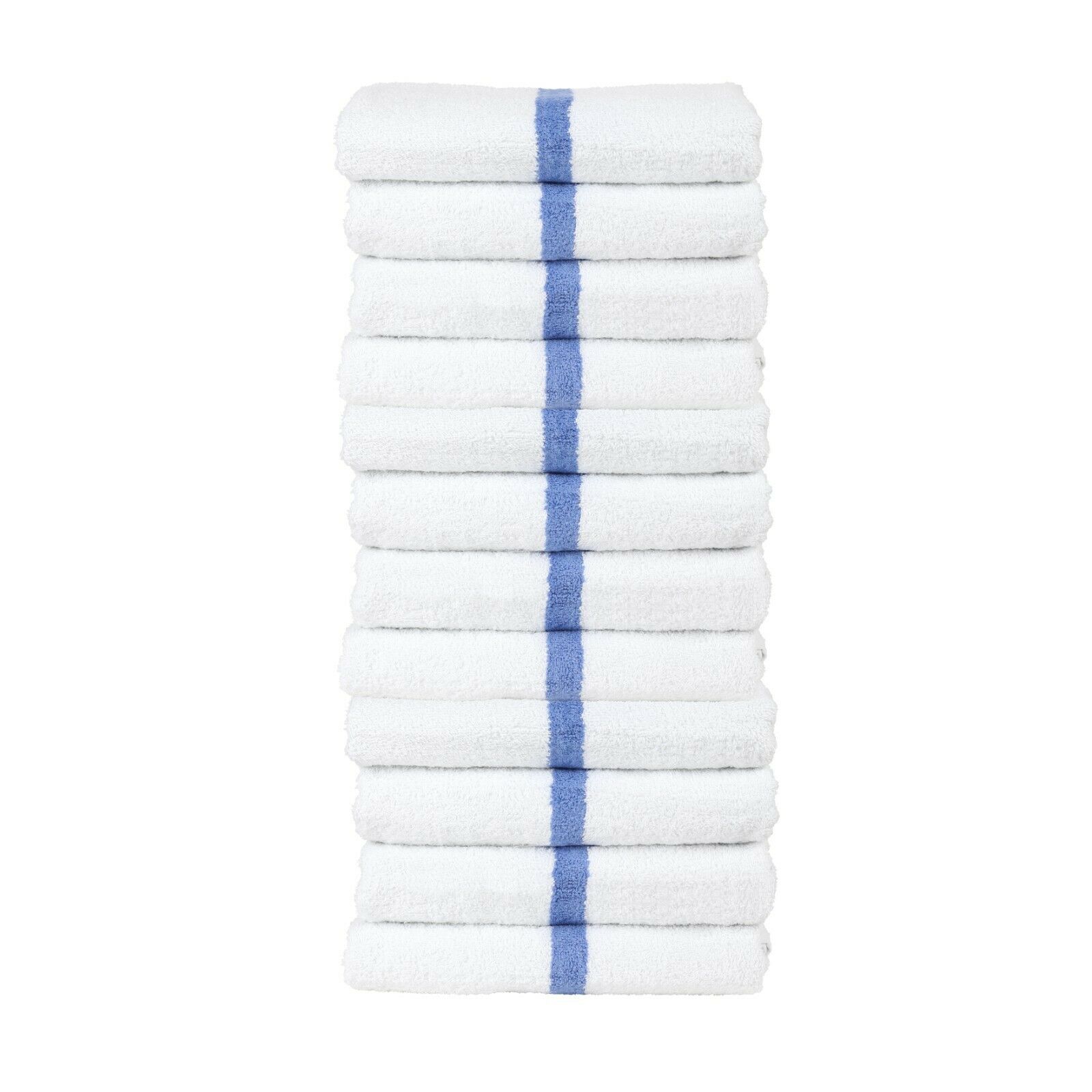 Striped Cotton Pool Towels - Bulk Value 12 Pack - 22 X 44 - White W/ Blue Stripe