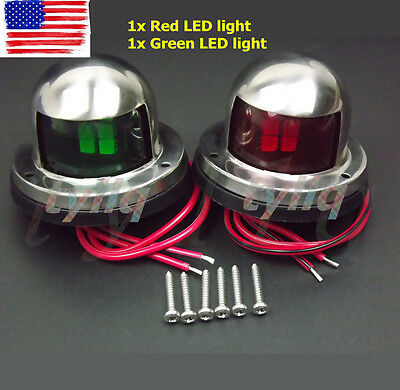 Pair Marine Boat Yacht Pontoon 12v Stainless Steel Led Bow Navigation Lights New