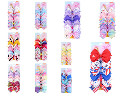 Jojo Siwa Bow Cartoon Unicorn Rainbow Printed Knot Ribbon Bow Hair Clip-6pcs/set