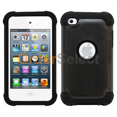 New Hybrid Rugged Rubber Hard Case For Apple Ipod Touch 4 4th Gen Black 200+sold